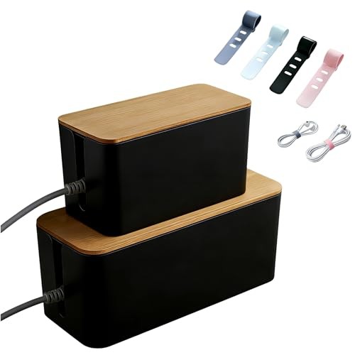 1Large+1Small Cable Organizer Set with 4 Silicone Ties, Black+yellow 