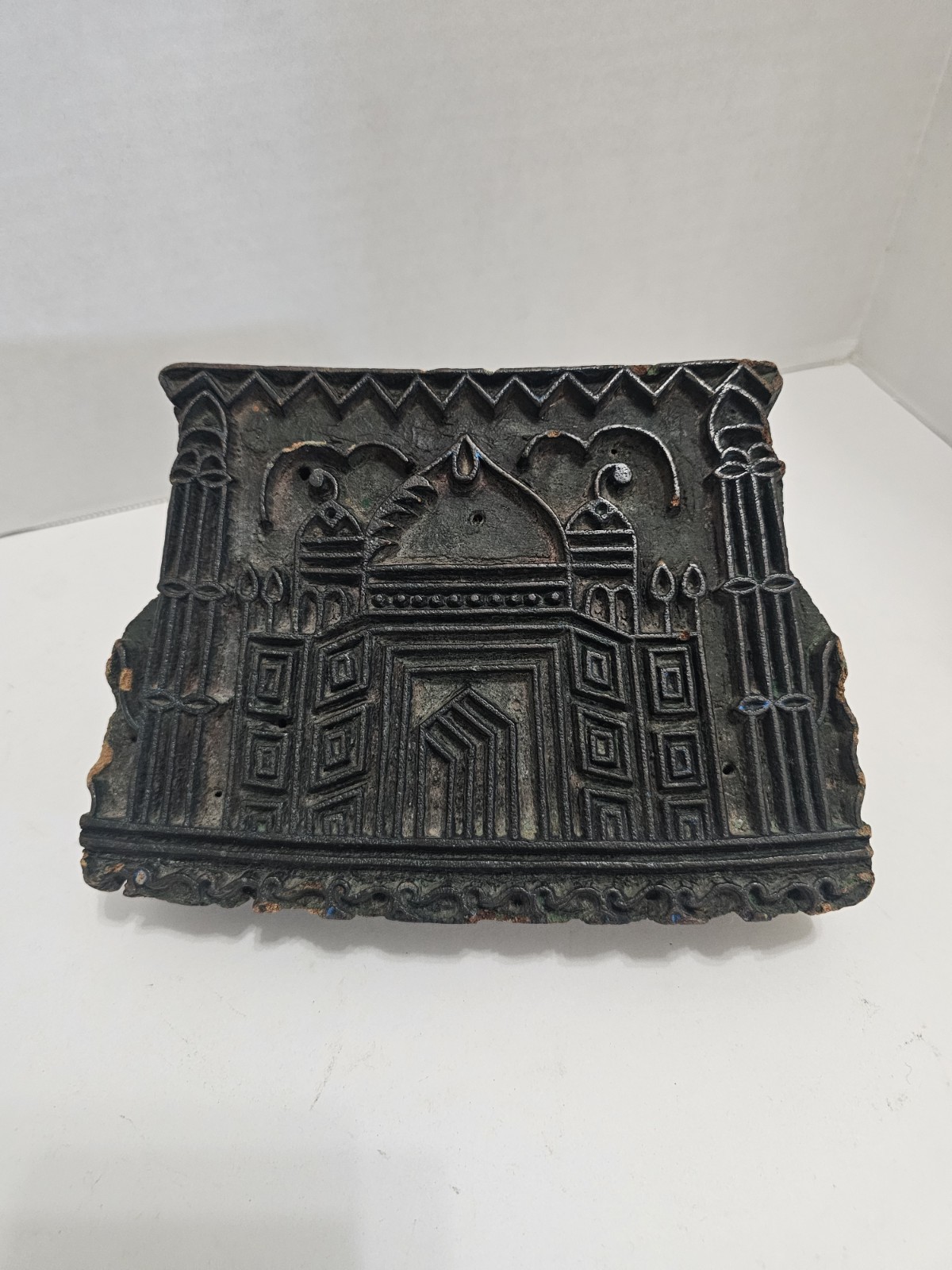 Antique Carved Wood Block Fabric Stamp Textile Printing Beautiful Patina Palace 