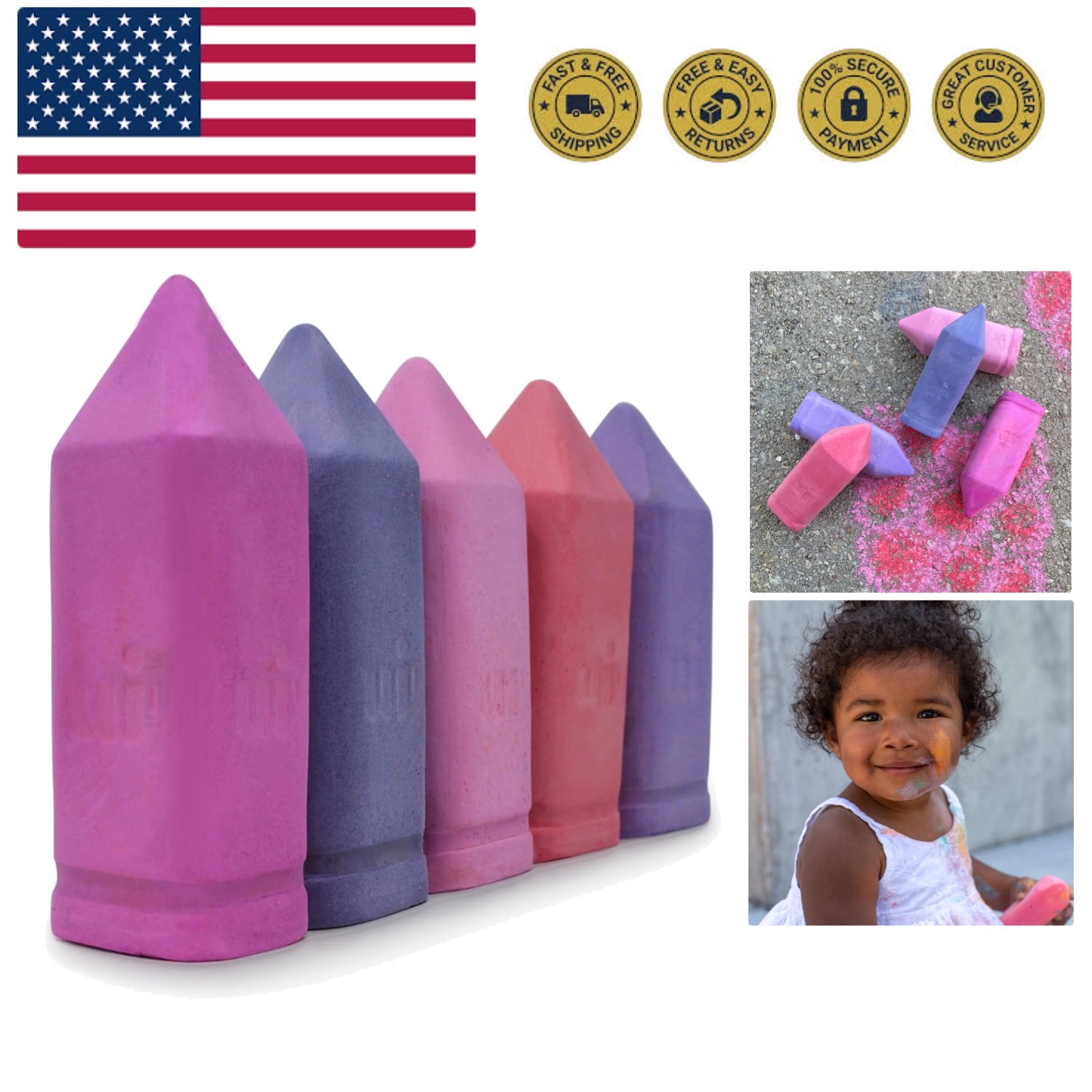 Non-Toxic Sidewalk Chalk for Toddlers and Kids - Washable Outdoor Jumbo Chalk...