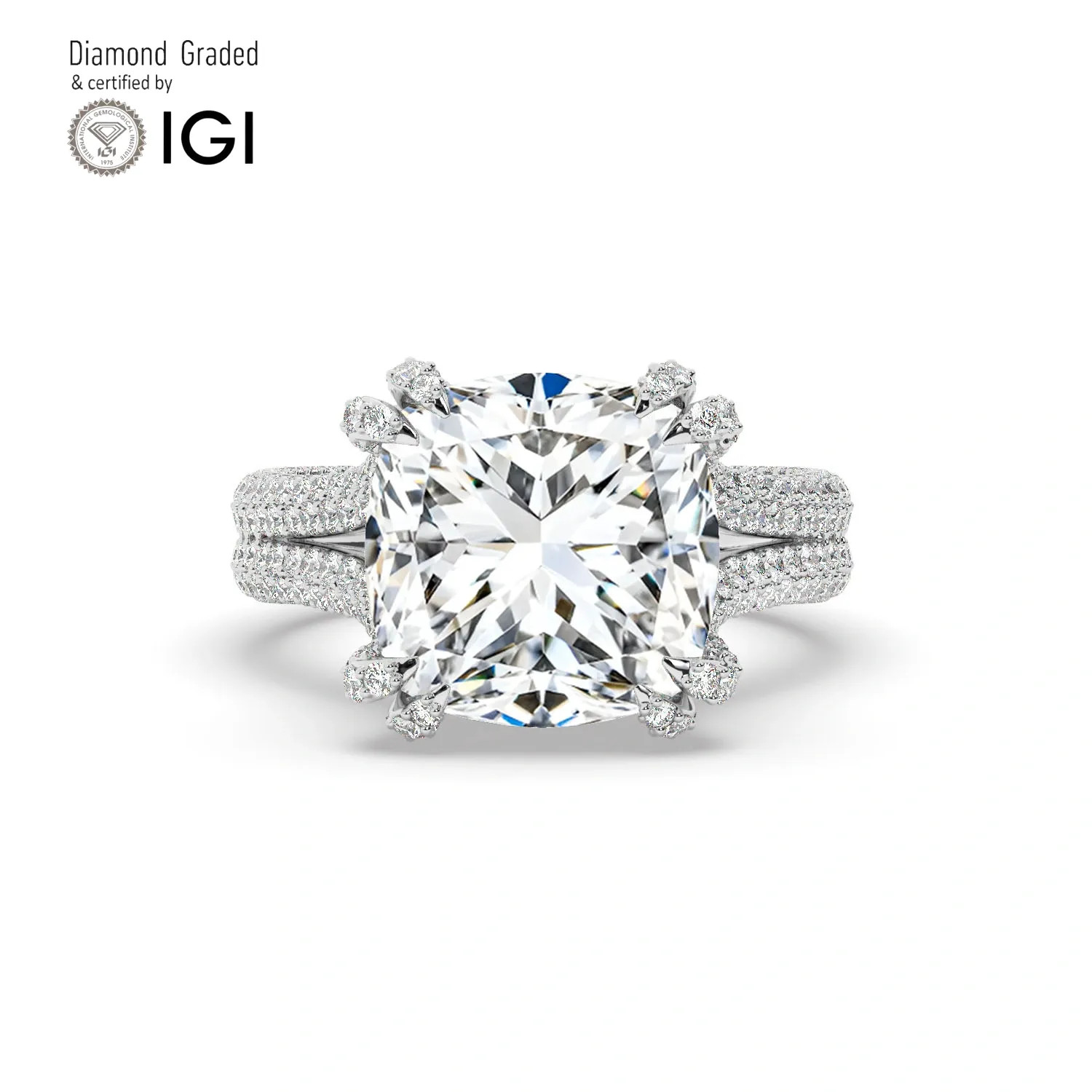 Cushion Diamond Engagement Ring 14k White Gold Labgrown 10.10 Ct Solitaire