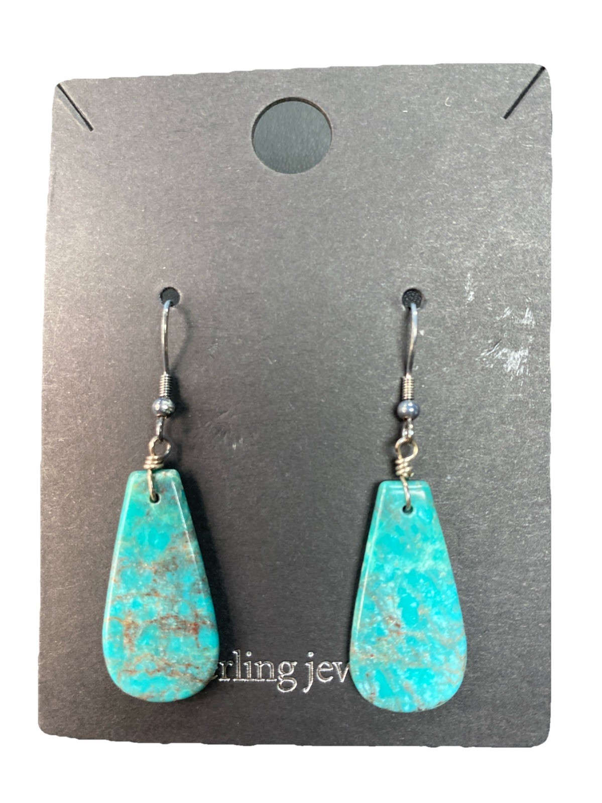 American Turquoise Slab Earrings With Sterling Silver Ear Wires #3