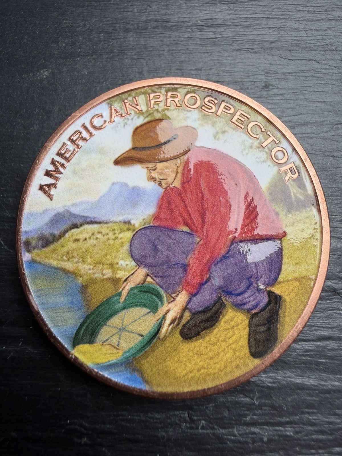 American Prospector Copper Round 1oz Coin Colorized. Fine .999 copper mint condi