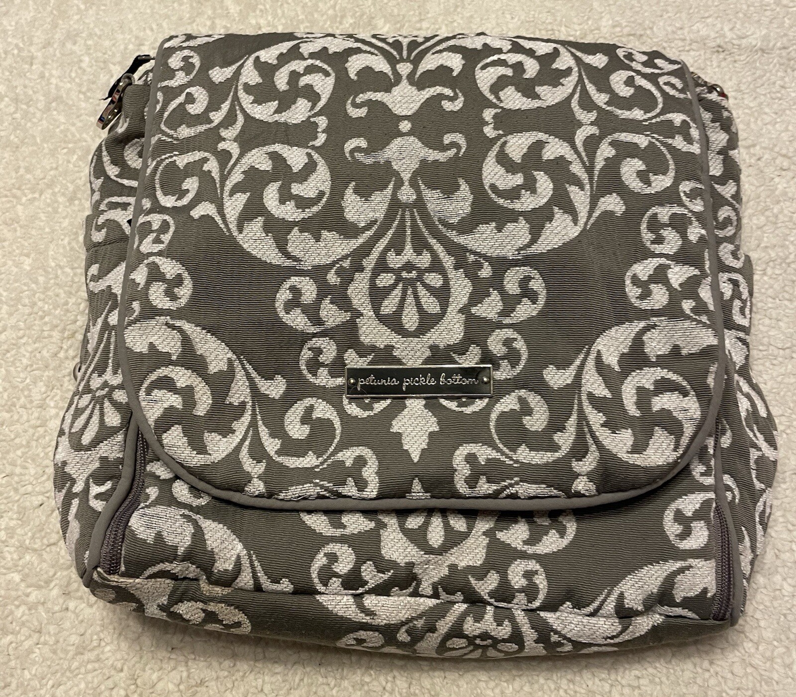 Petunia Pickle Bottom Backpack Messenger Bag Baby Diaper Bag White Gray