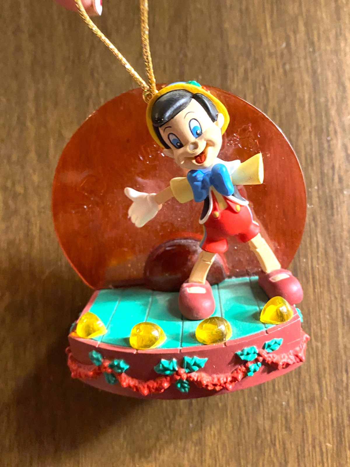 Vintage Enesco Pinocchio Disney Lights UP Christmas Ornament 3"