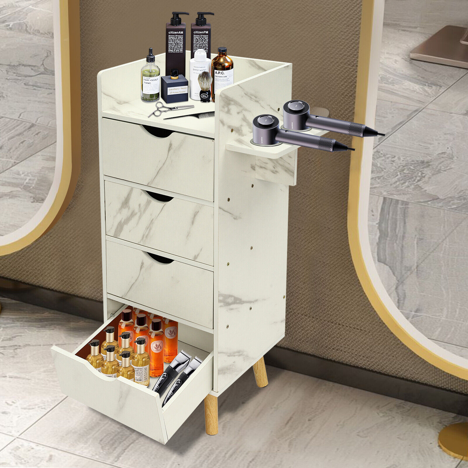 Salon Storage Cabinet Hair Styling Barber Station beauty shop Cabinet 4 Drawers