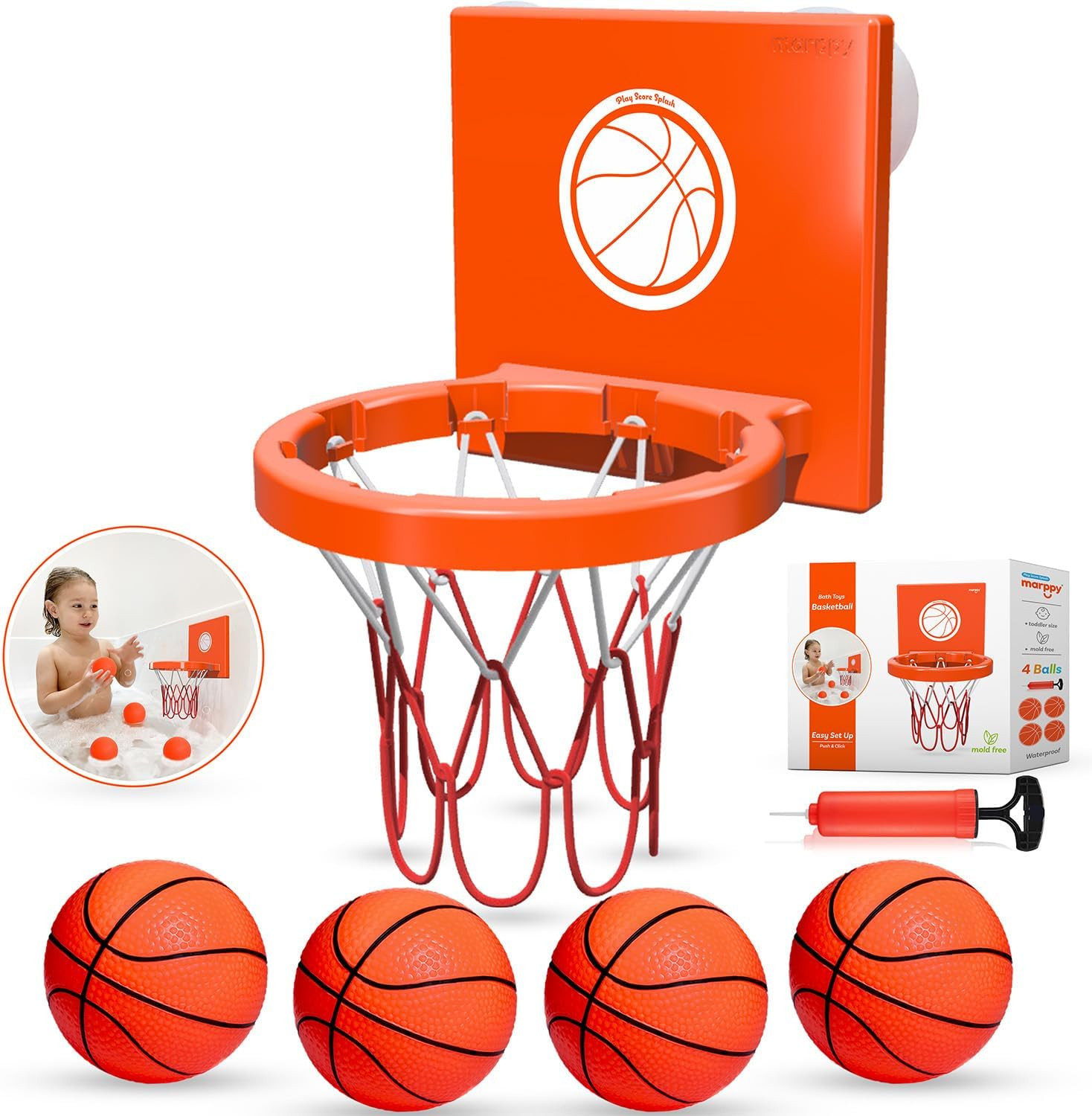 Bath Toys - Bathtub Basketball Hoop for Kids, Toddlers - Suction Cup Basketball 