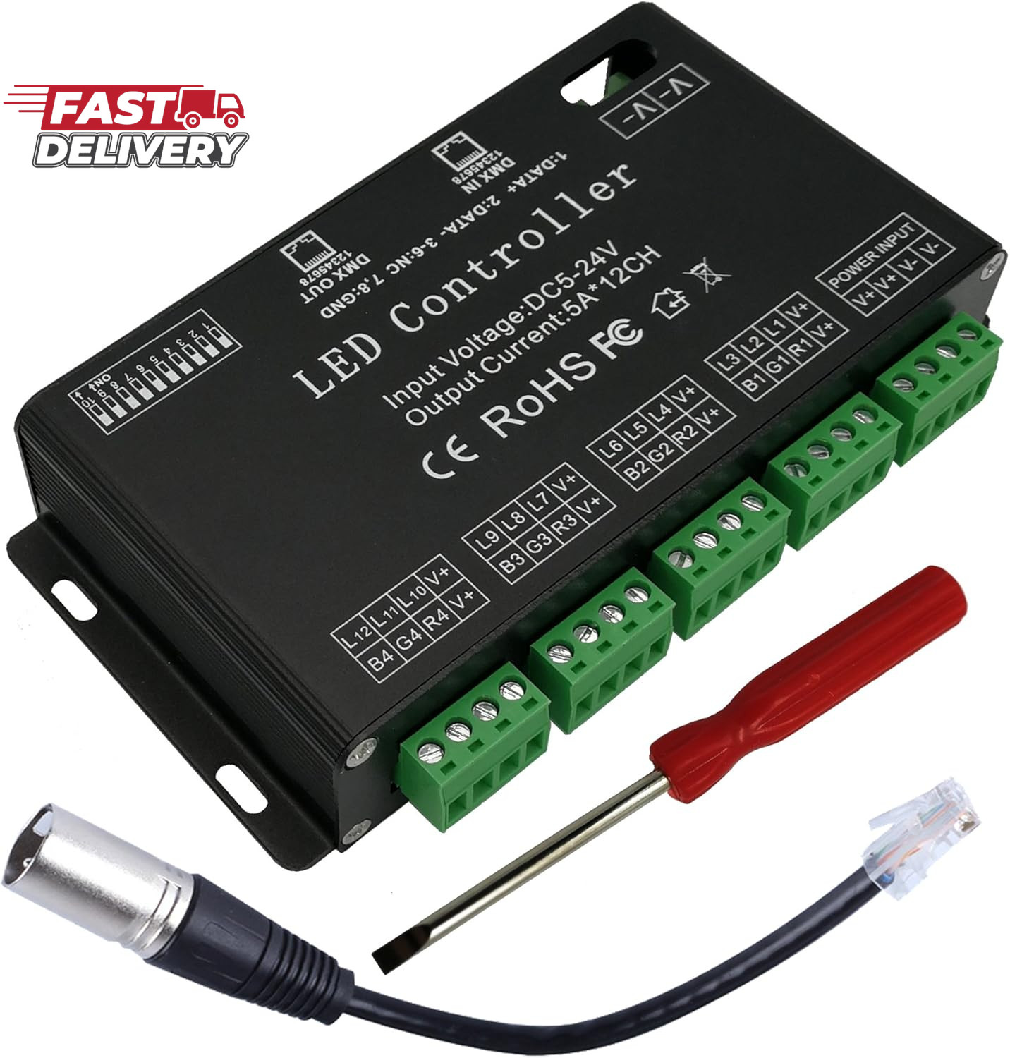 GIDERWEL 12 Channel DMX Decoder RGB Controller 60A PWM DMX512 Dimmer Driver for 