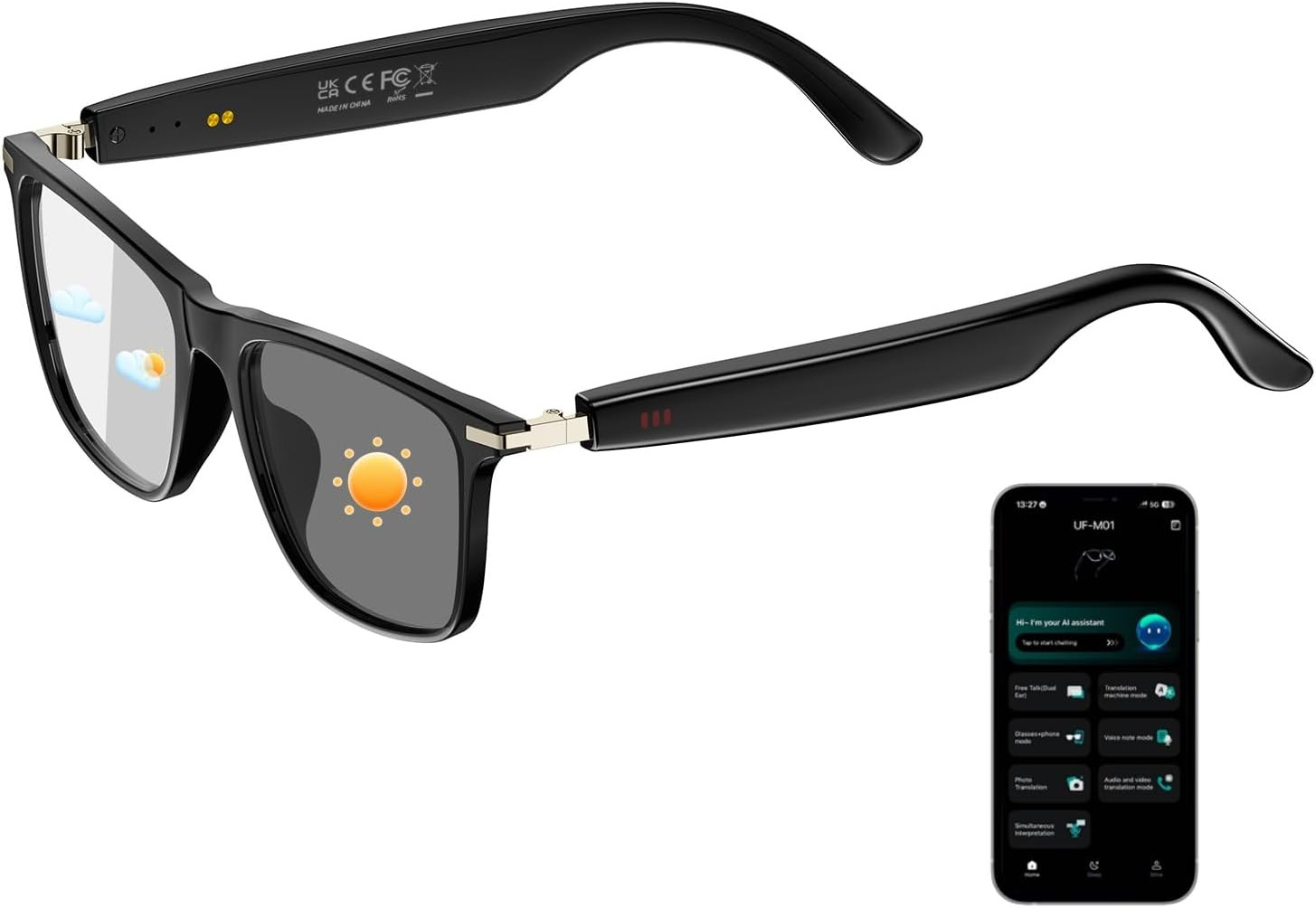 AI Smart Glasses for Men & Women, Photochromic AI Translation Glasses, Support 1