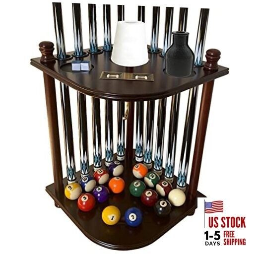 Pool Cue Rack Floor Stand for Cue Stick at Any Size, A Full Set Of Mahogany