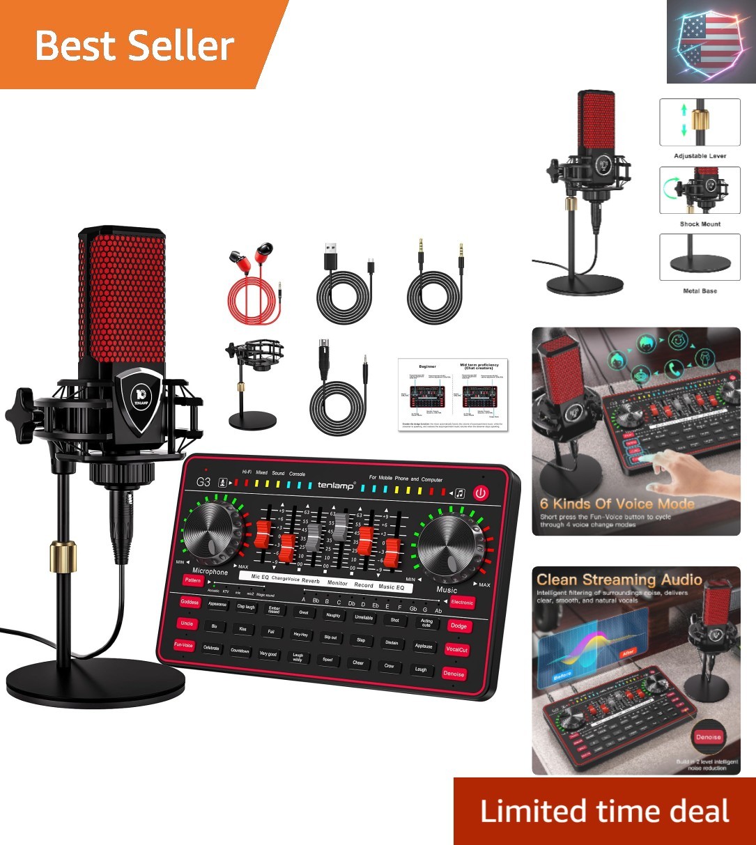 G3 Audio Mixer for Podcast Equipment Bundle，Live Sound Card for Streaming，Aud...