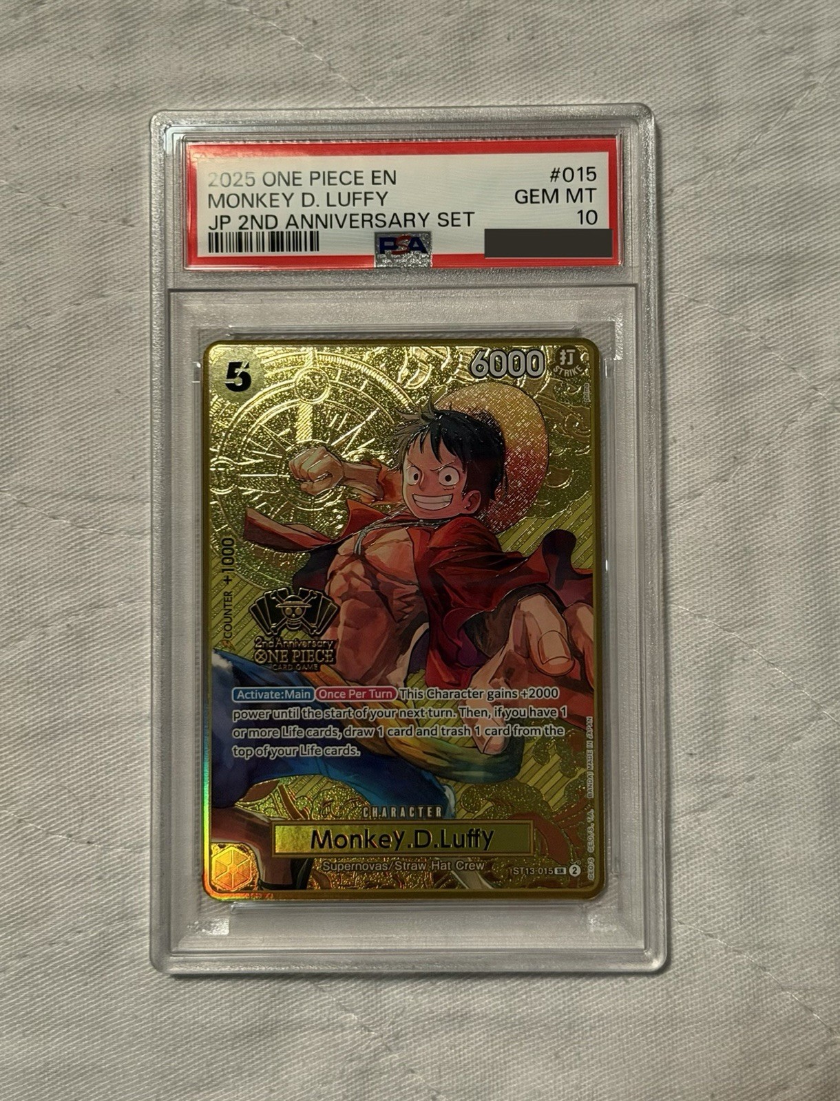 Bandai One Piece Monkey D. Luffy JP 2nd Anniversary Promo Foil #015 2025 PSA 10