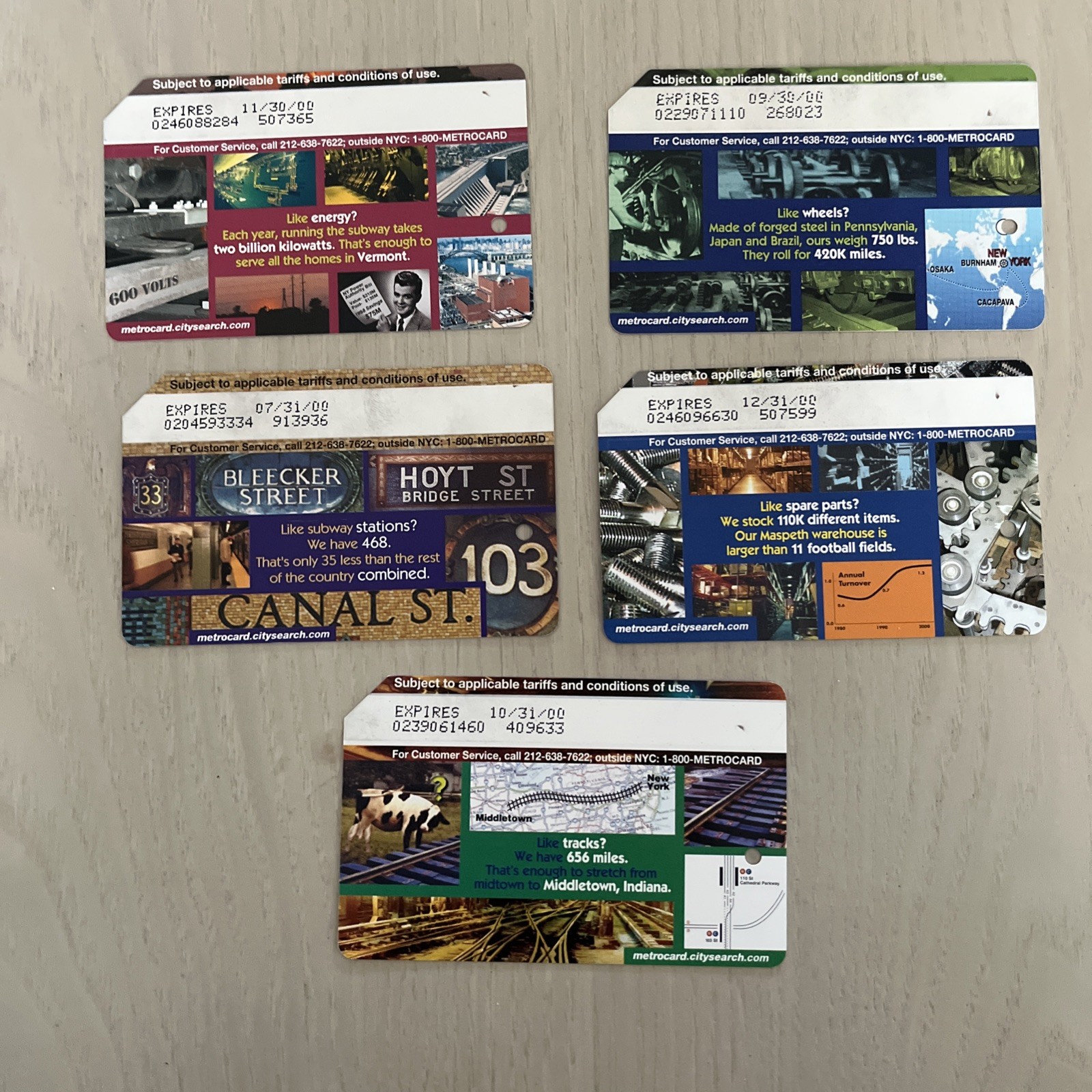 NYC Metrocard Citysearch set 5 cards of  Mint Cond