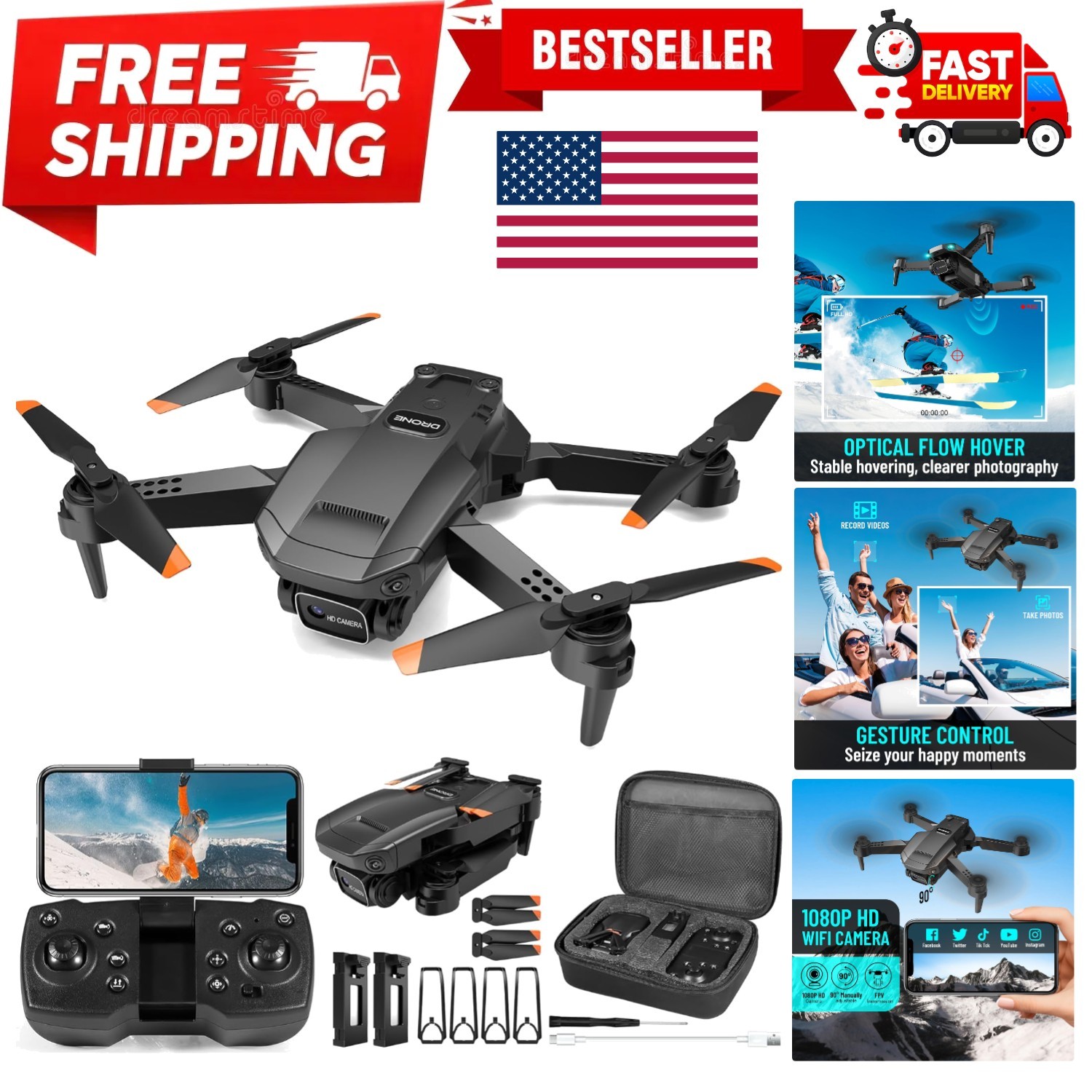 Drone with Camera for Adults - 1080P HD FPV Foldable Mini RC Quadcopter, 2 Ba...