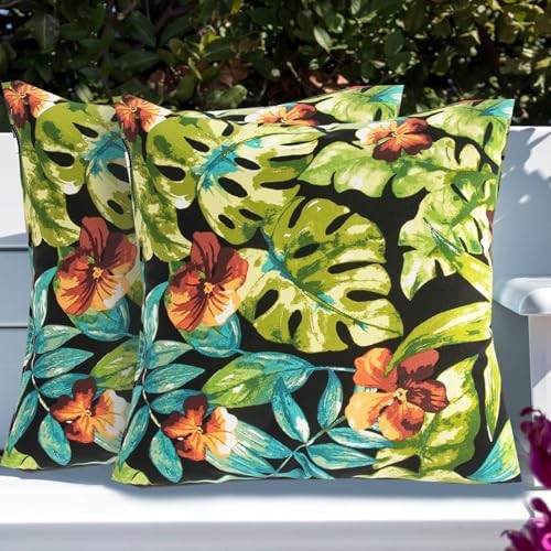 Throw Pillow Covers Set of 18 x 18 Inch (No Inserts) Maui Tropical Black