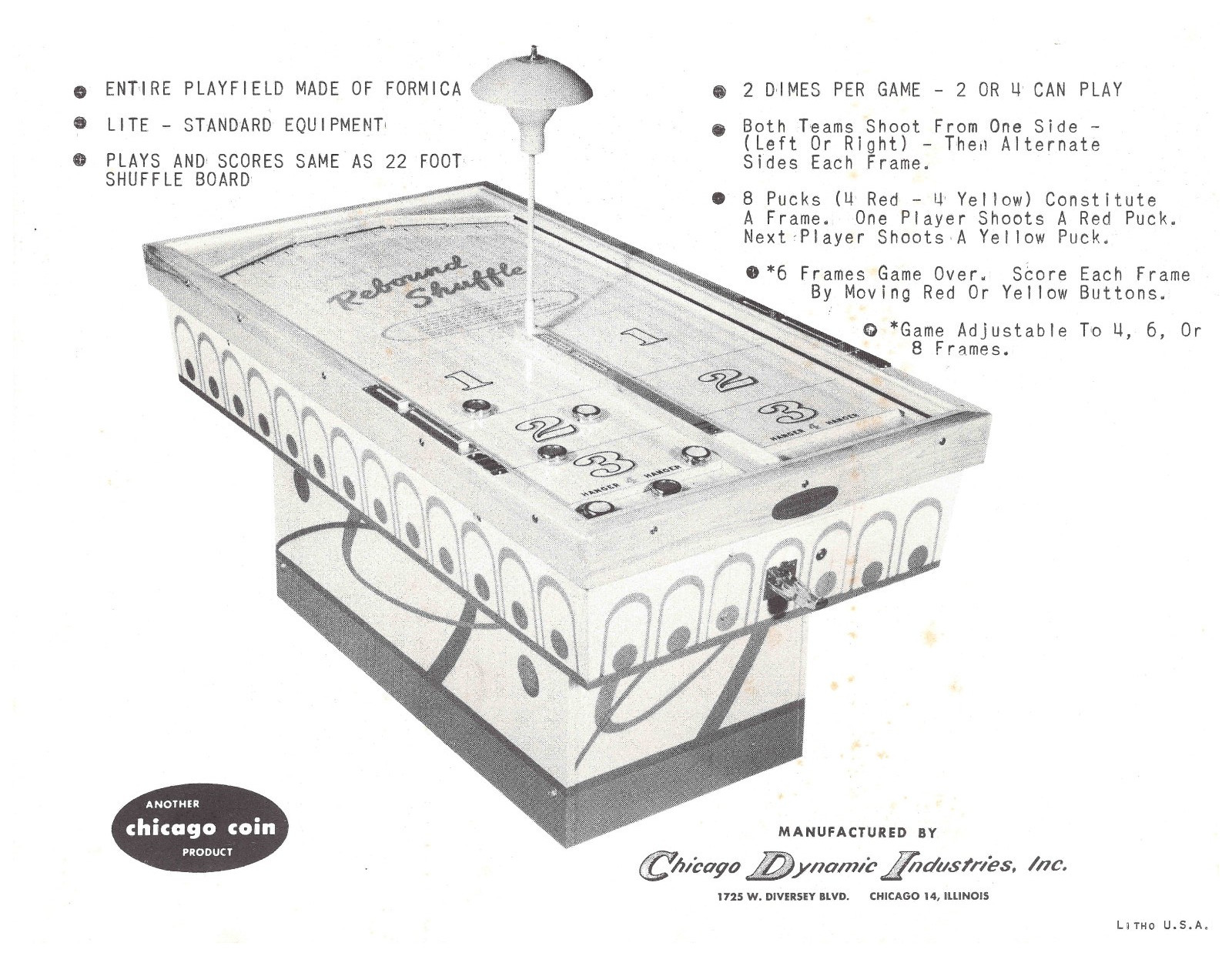 Rebound Shuffle Alley Puck Chicago Dynamic Bowler Arcade Flyer / Brochure / Ad