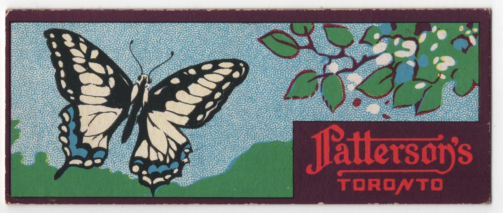 1920s Butterfly Card V78 Patterson’s Chocolate Toronto Butterflies #9 Canadian