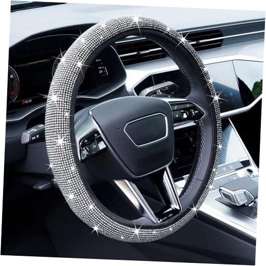 Bling Rhinestone Steering Wheel Cover with Crystal Diamond for Women, white
