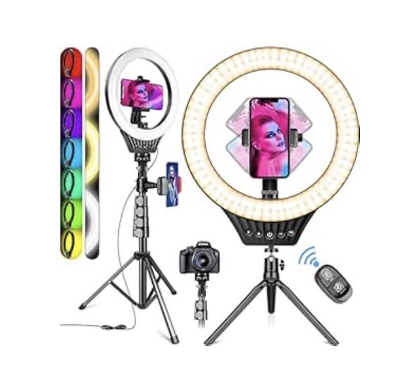 LED 10 inch Ring Light Kit 2 Units with Tripod Stands, Remote, Adjustable Color