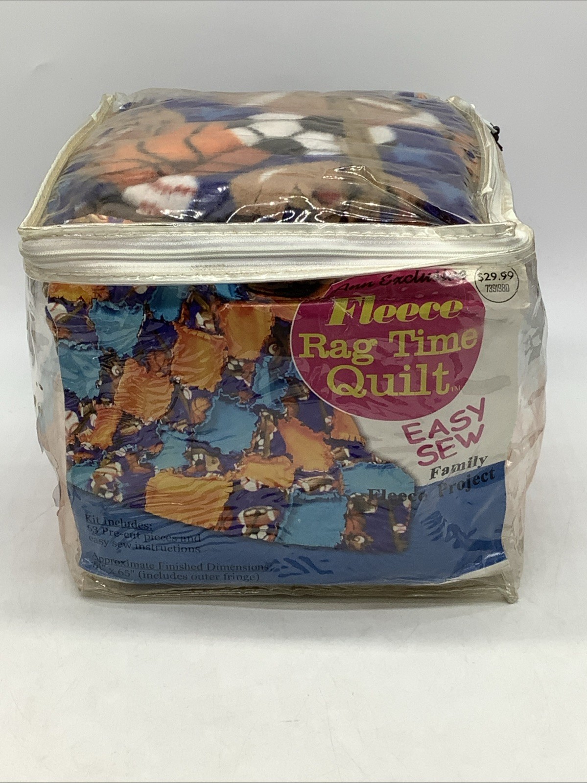 Jo-Ann Exclusive Fleece Rag Time Quilt~Easy Sew Kit Sports Football Baseball