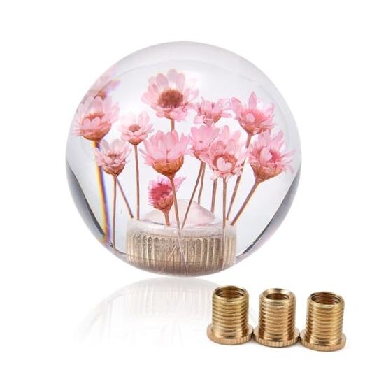 Manual Gear Shifter Knob Acrylic with Flower Round Shift Knob Pink Flower