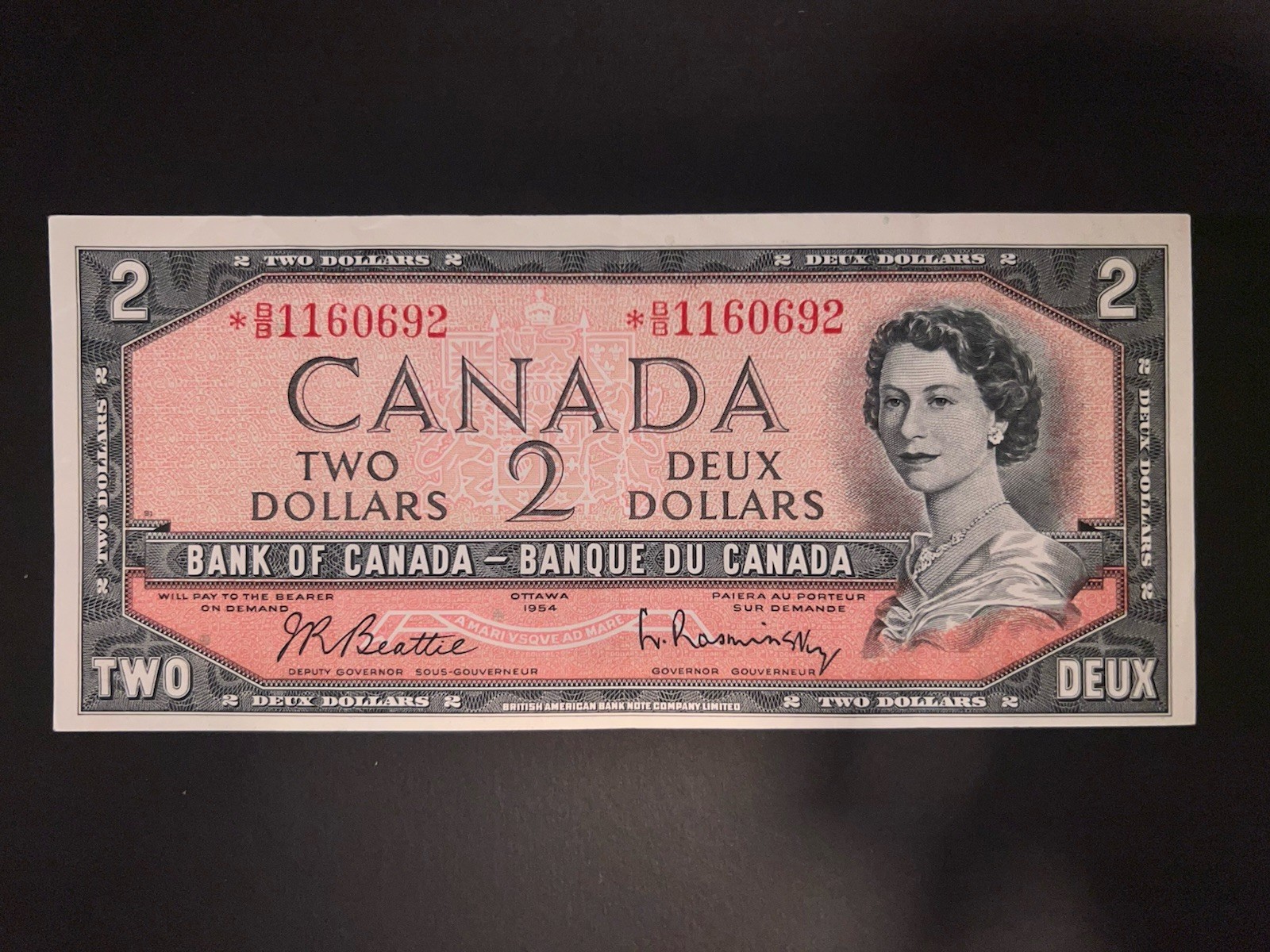 Canada 1954 $2 Replacement Bank Note *B/B 1160692 Beattie-Rasminsky