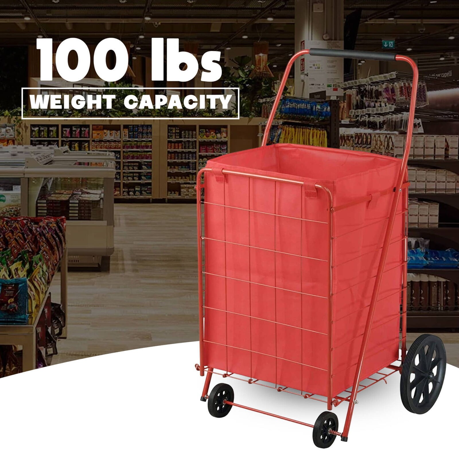 Folding Shopping Cart 110 lbs Capacity Storage Utility Carts Heavy Duty Wheels