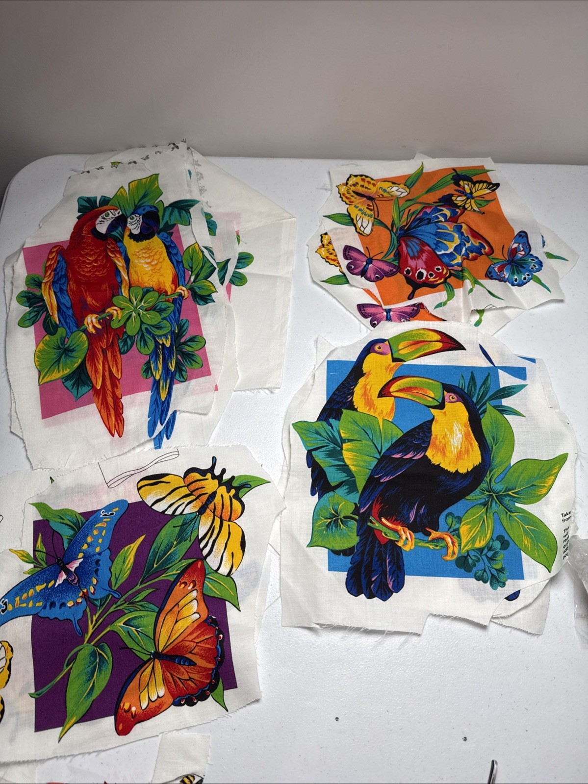 Tropical Island Appliques Cranston Print Works Fabric Panel Birds Fish Butterfly