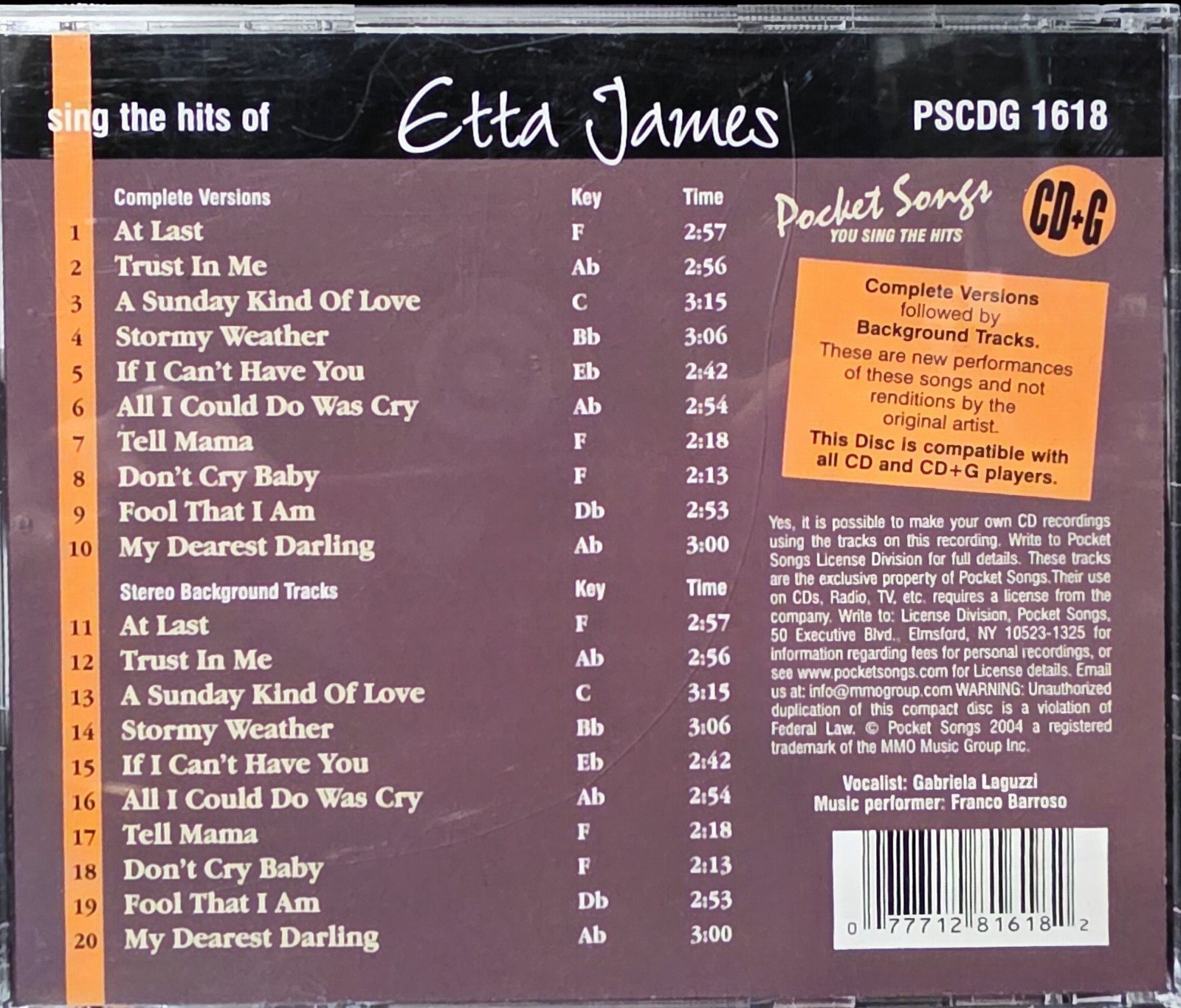 1618 ETTA JAMES     POCKET SONGS JUST TRACKS     CDGS LOT  LONG DRIVE