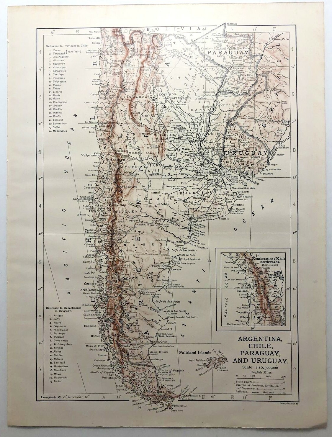 1910 Antique ARGENTINA/CHILE/PARAGUAY/URUGUAY Atlas Map Encyclopedia Britannica