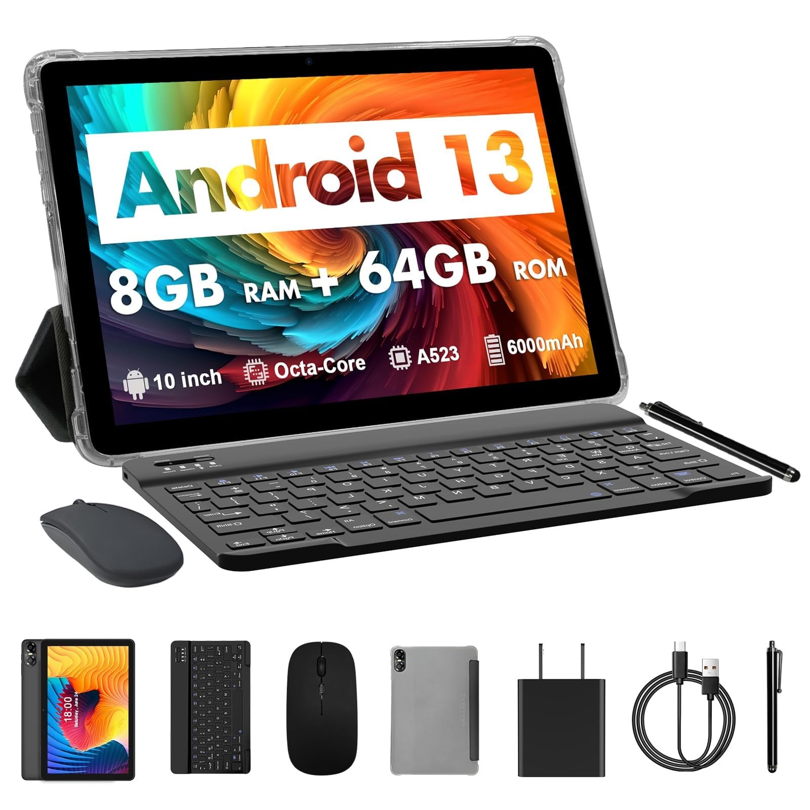 10-Inch Android 13 Tablet, (4+4GB Expand) RAM 64GB Storage 2 in 1 Tablets wit...