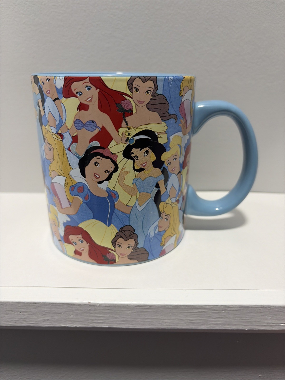 Disney All the Princesses Collage 14oz Ceramic Mug Blue Cup Jasmine Cinderella +