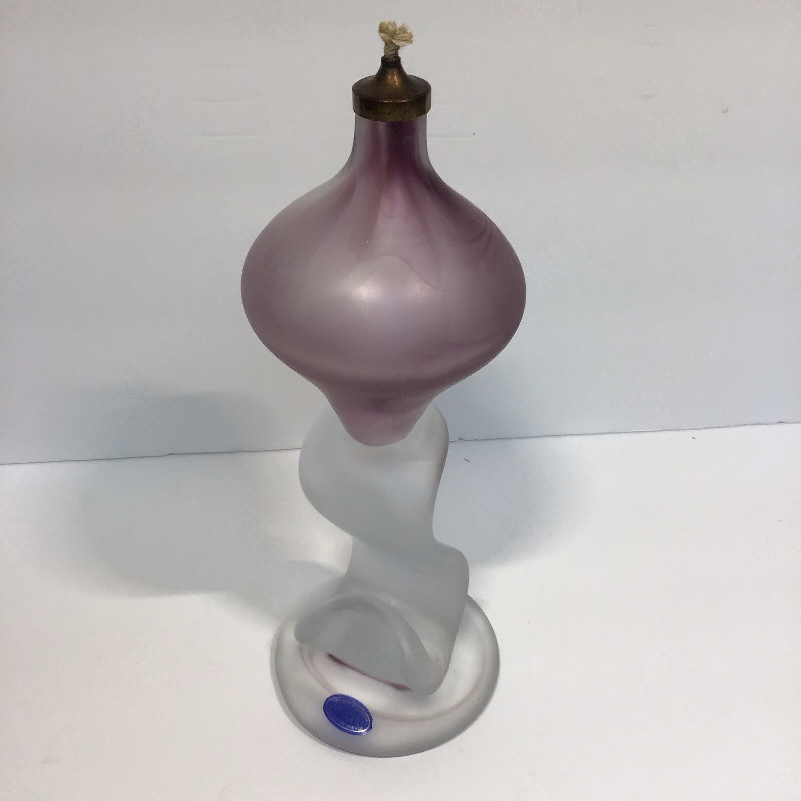 Vtg Kreativ Crystal Glass Oil Lamp Purple  Modernist Hand Blown 9”  Slovenia New