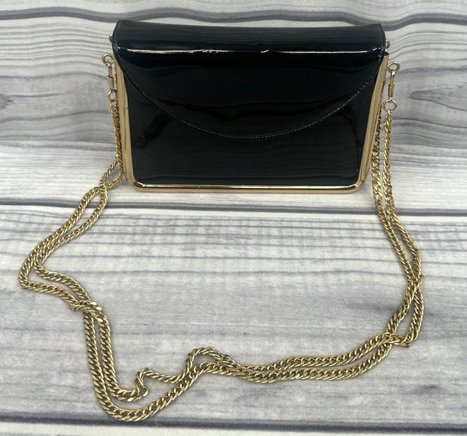 VINTAGE CAPPAGALLO PATENT LEATHER PURSE WITH GOLD TRIM AND DOUBLE CHAIN STRAP