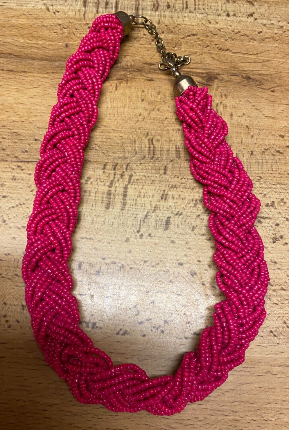 Ceramic Seed Bead Multi Strand Magenta Pink Chain Statement Necklace 16"-22"