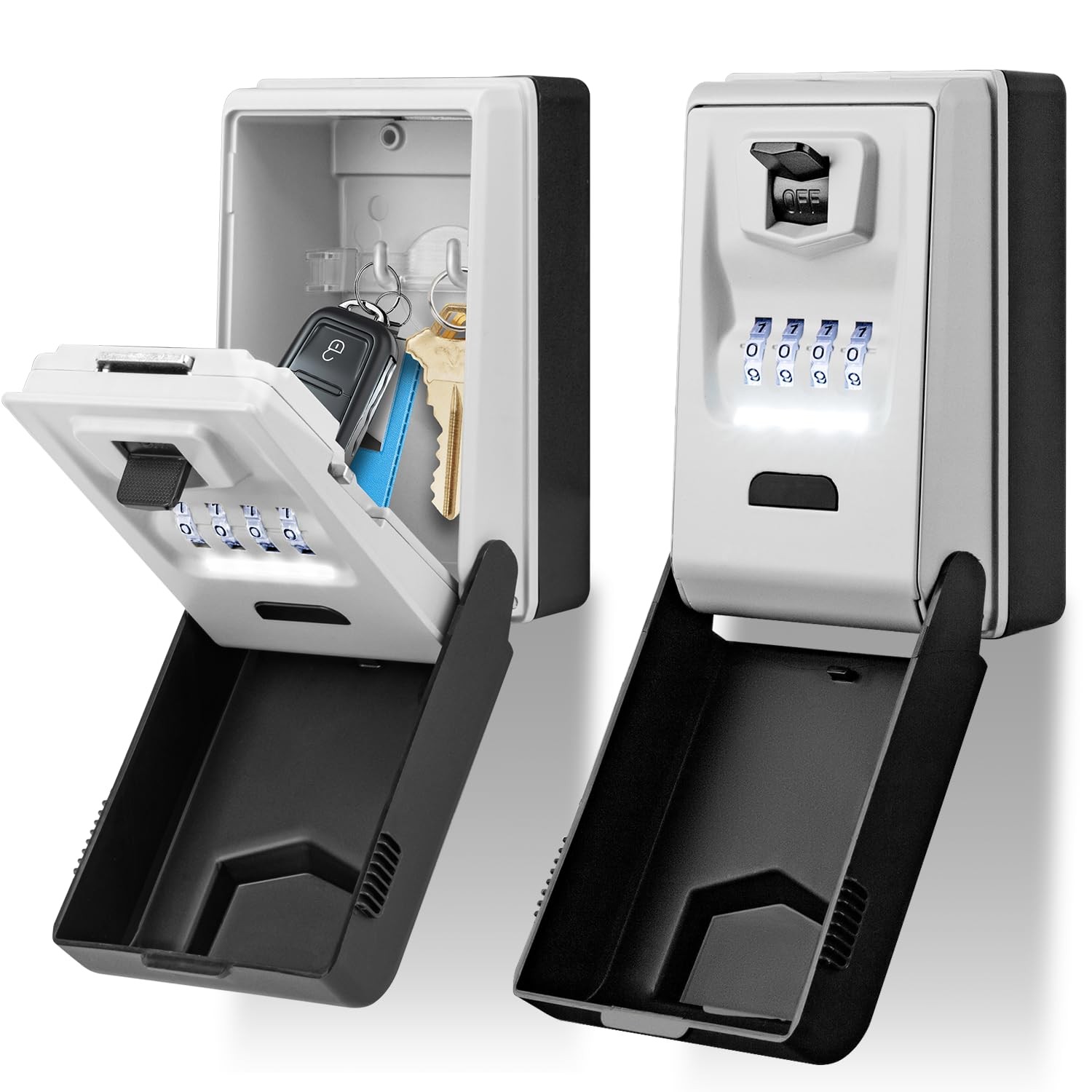 Key Lock Box for Outside with Light Up Dials - 5 x 3 x 2.7 inches, grey 