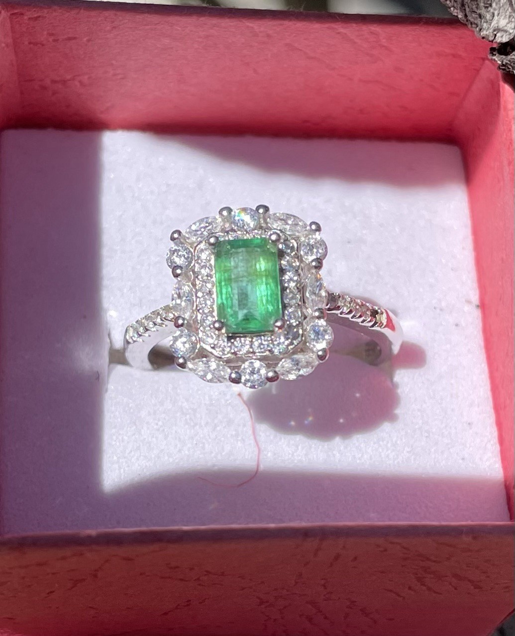 Certified Natural Emerald Ring In Silver Adjustable Size