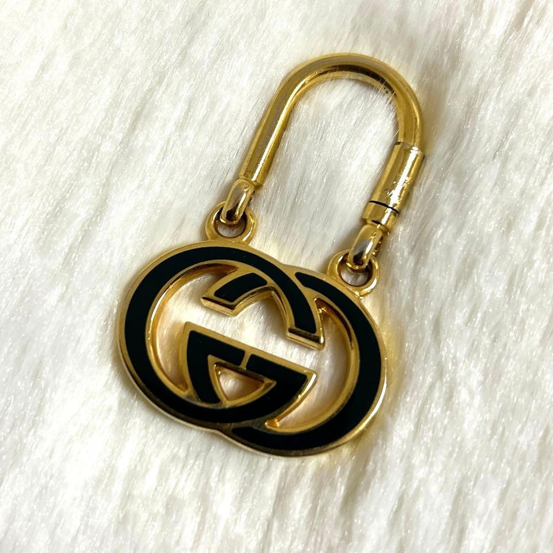Gucci Old GG Double G Green Gold Keychain Bag Charm Vintage From Japan