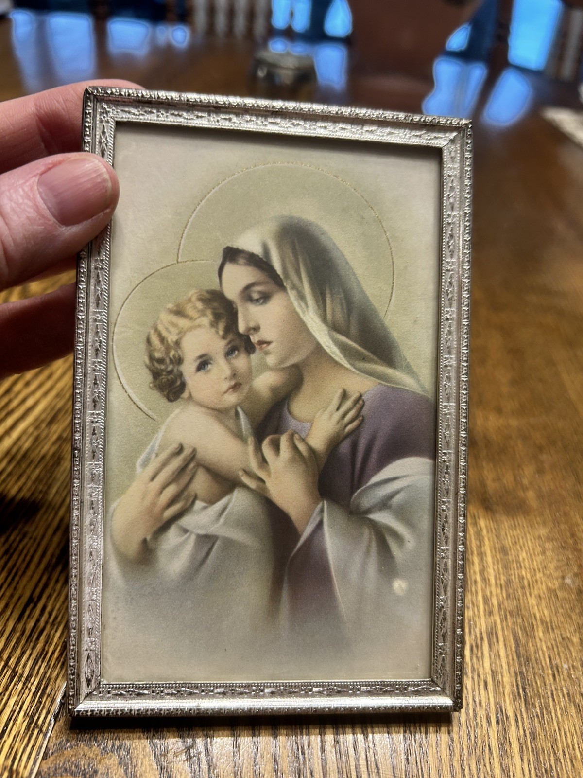 Vtg silver framed print -  the Madonna and Child, Refuge of Sinners by  L Crosio