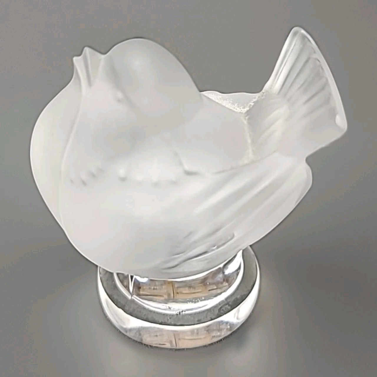VTG Lalique Frosted Crystal 1.5" Sparrow French Art Glass  Paperweight Signed