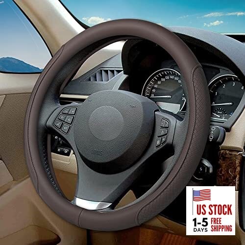  Microfiber Leather Steering Wheel Cover with Classic Embossing, Anti Coffee