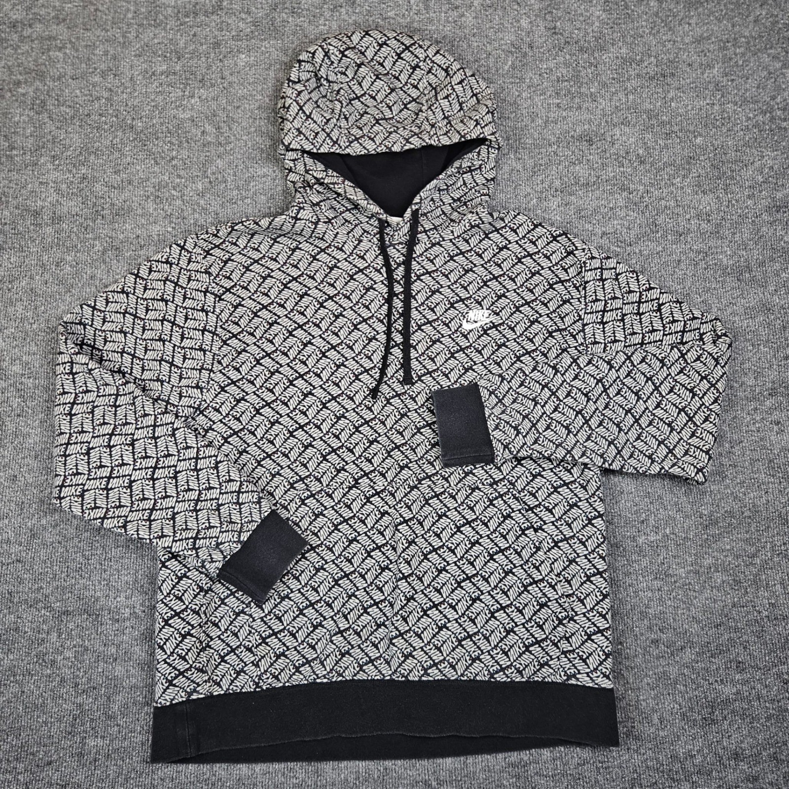 Nike All Over Print Hoodie Mens L Sports Essentials Repeat Logo AOP Fleece