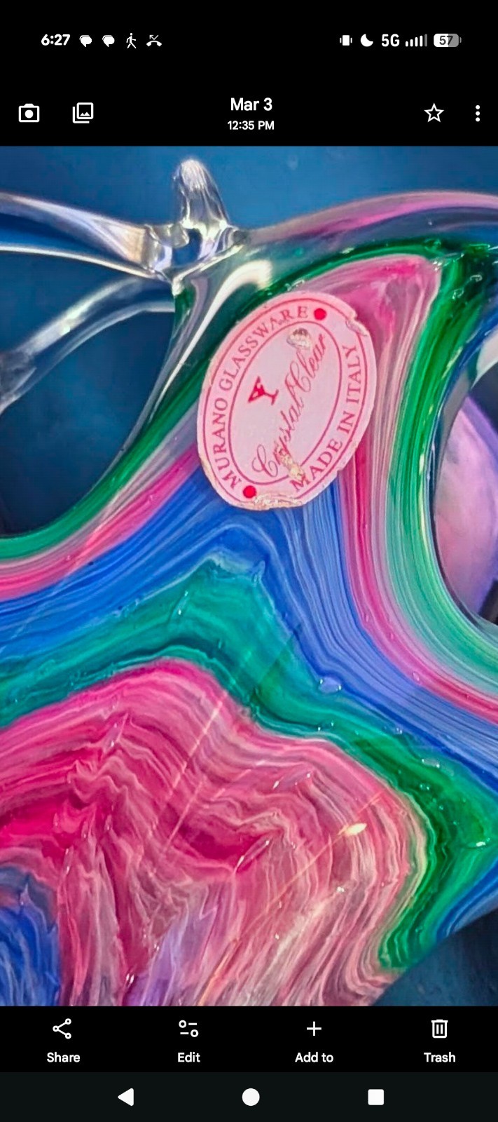 Vintage Murano Venetian Hand-Blown Art-Glass Swirl Napkin Holder