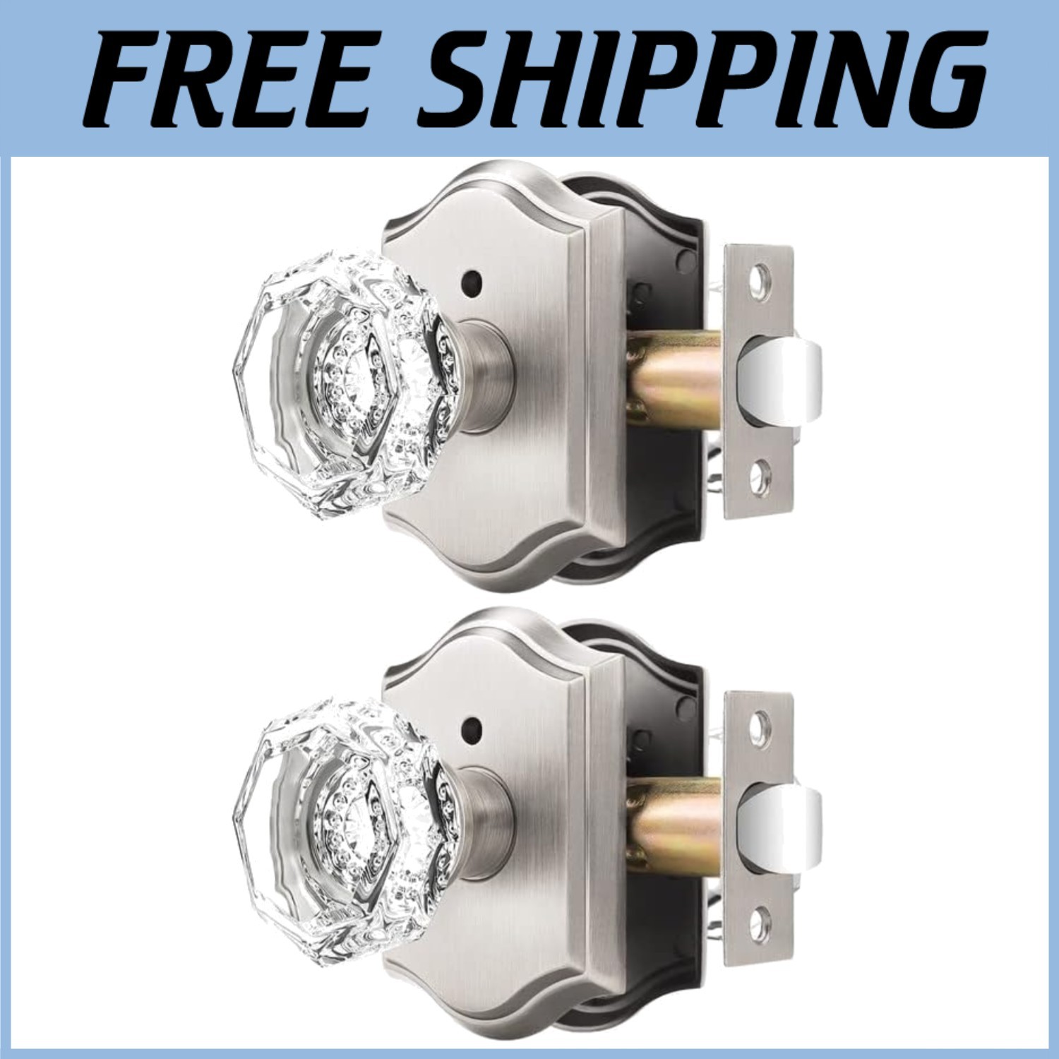 Vintage Satin Nickel Crystal Door Knobs 2 Pack