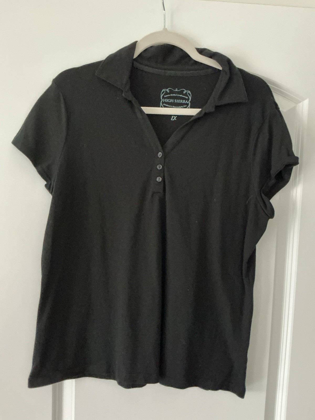 High Sierra Black Short Sleeve V-neck Collared Top Casual Shirt Women’s Size 1X