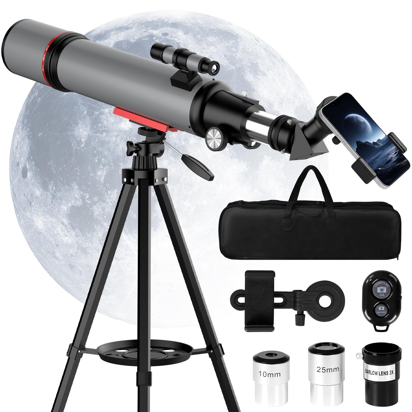 Opaita Telescope for Adults High Powered - 90mm Aperture 600mm Refractor Gray 