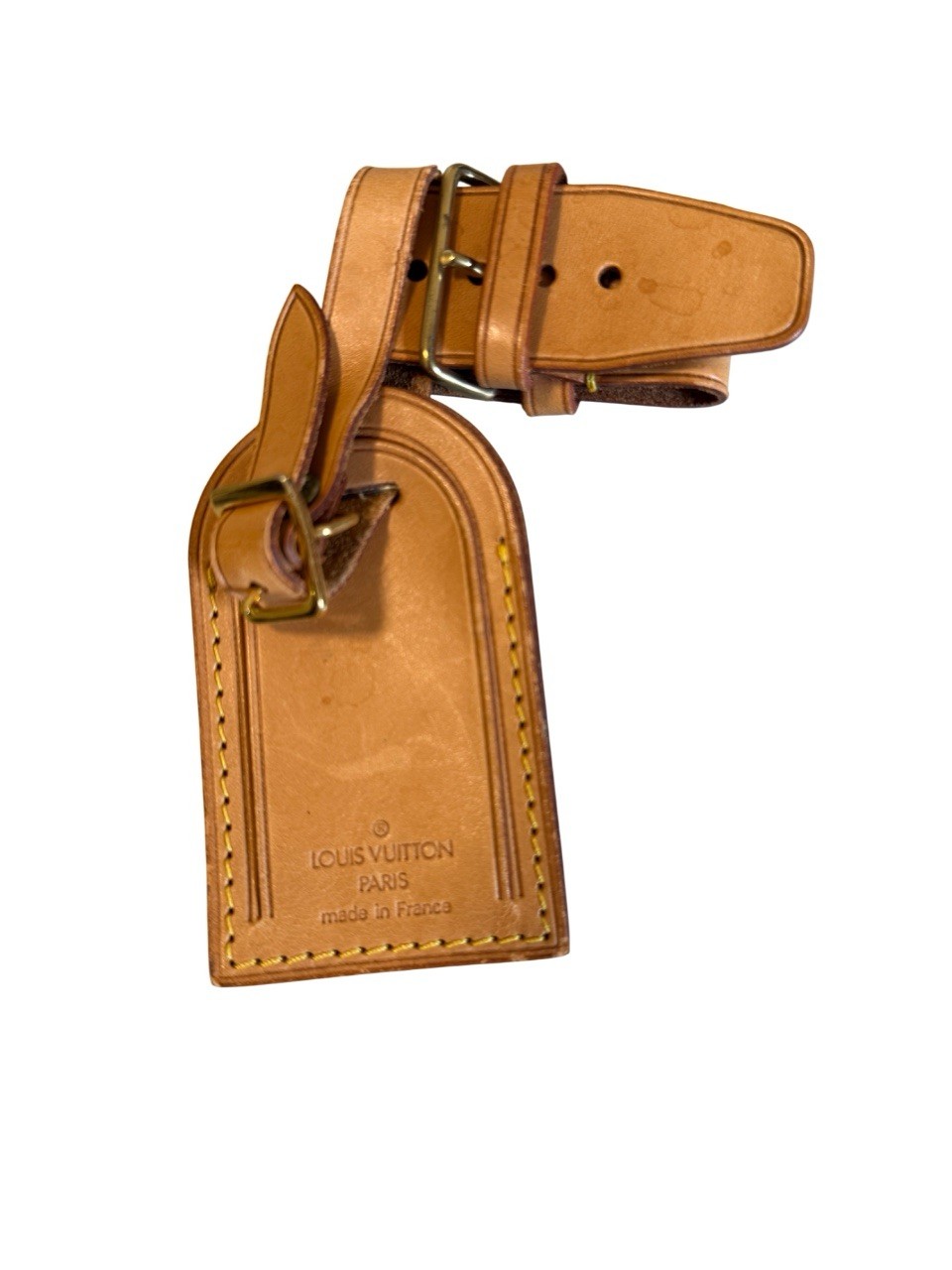 Authentic Louis vuitton luggage tag and poignet set vachetta leather