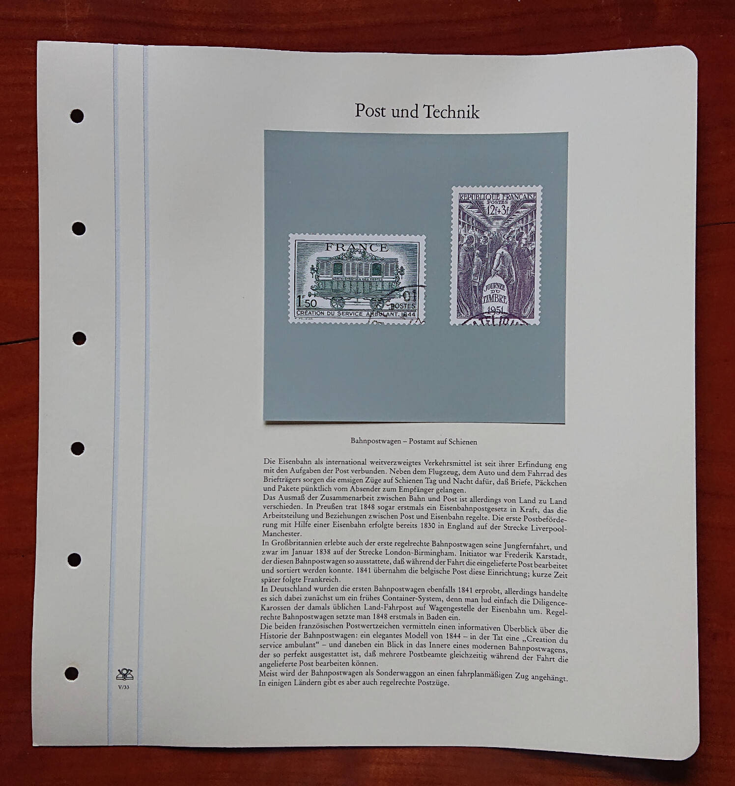 Form sheet Post and Technology Railway Post Office on Rails France 1951