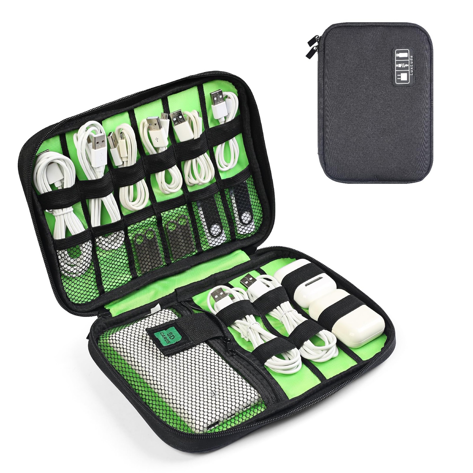 Luxtude Travel Cable Organizer Bag, Flat Cord Case, Small, Black 