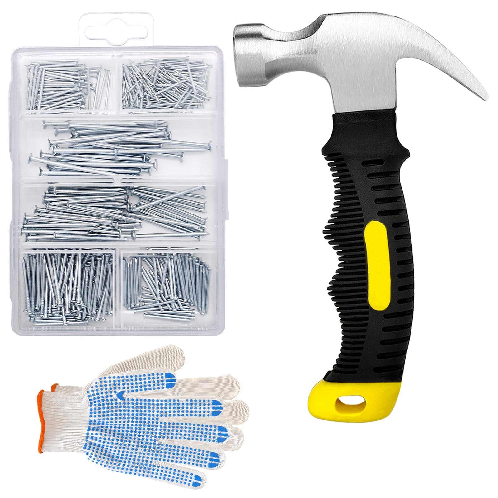 376Pcs Hardware Nails Assortment Kit and 8Oz Small Claw Hammer,Mini Hammer with