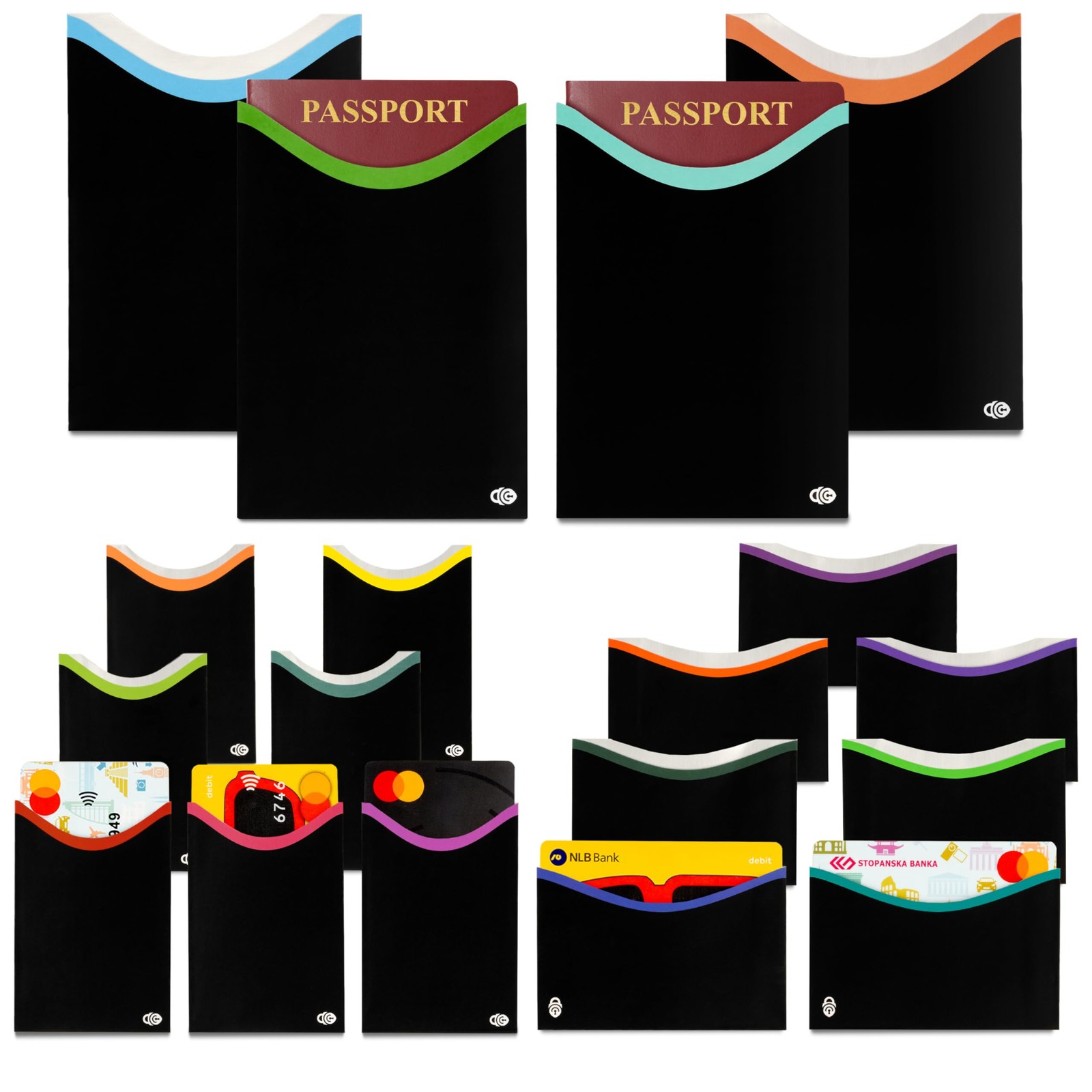 RFID Blocking Credit Card & Passport Sleeves (7 Short Side & 7 Long Side Cred...